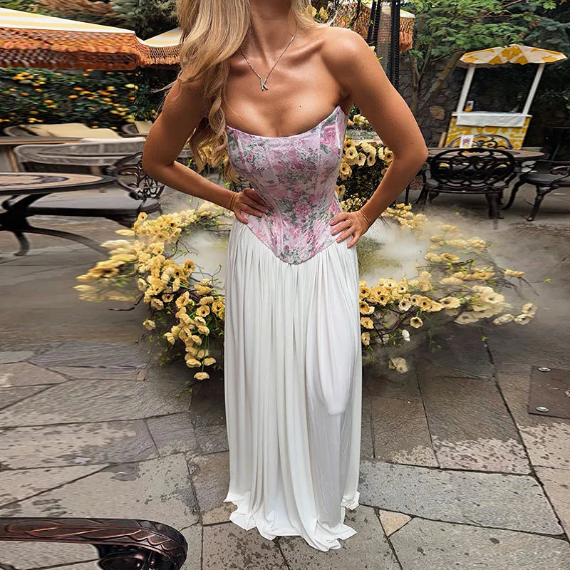 Floral Print Women Fishbone Corset Top Chic Fishbone Strapless Backless Camis Vest 2026 Summer Party Club Daily Matching Tank