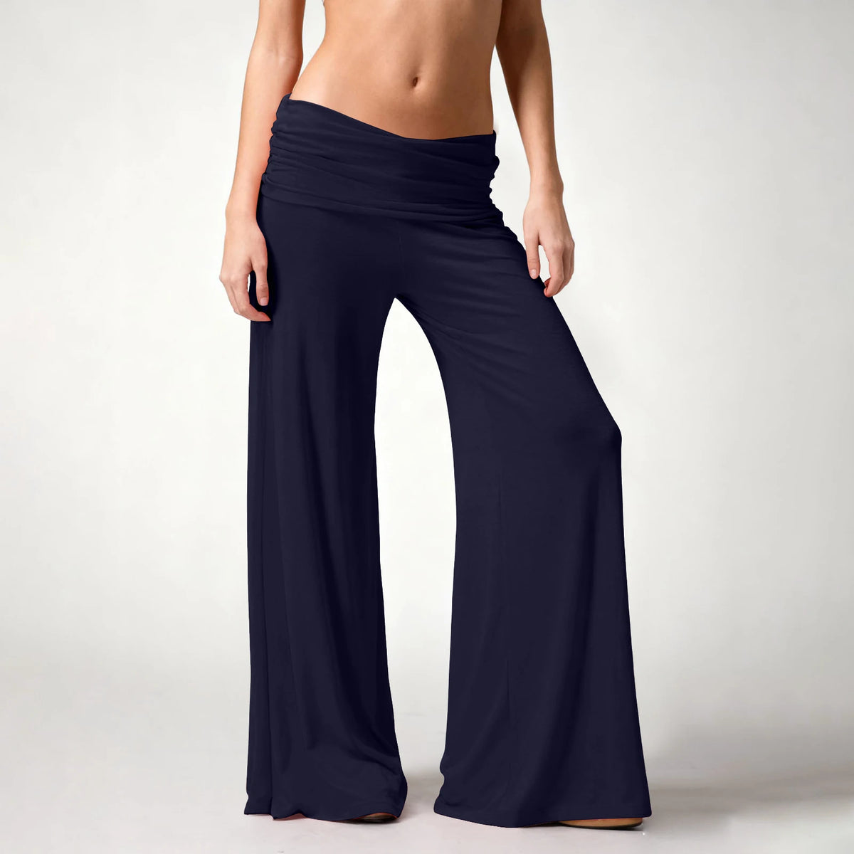 Women's Flowy Wide Leg Yoga Pants High Waisted Fold-Over Stretchy Palazzo Pants Soft Comfy Dance Pants for Pilates Daily Casual