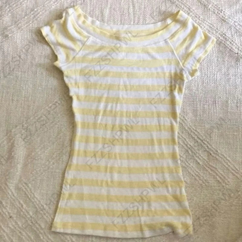 Y2k Crop top Casual Chic O-Neck Stripe Fashion Short Sleeve T-shirt Streetwear High street Classic Minimalist O-Neck Clothes