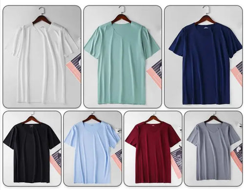 4Pcs Summer Ice Silk Men T-Shirt Vest Men's No Trace Sports Short Sleeve T-shirt Solid V-neck Tees Quick Dry Shirt Tops Fitness