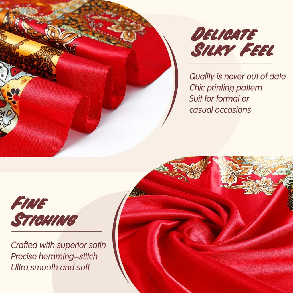 Women Fashion Satin Square Head Scarfs Lightweight Neck Scarves Hair Bandana Neckerchief Women's Boho Large Headbands Hijab