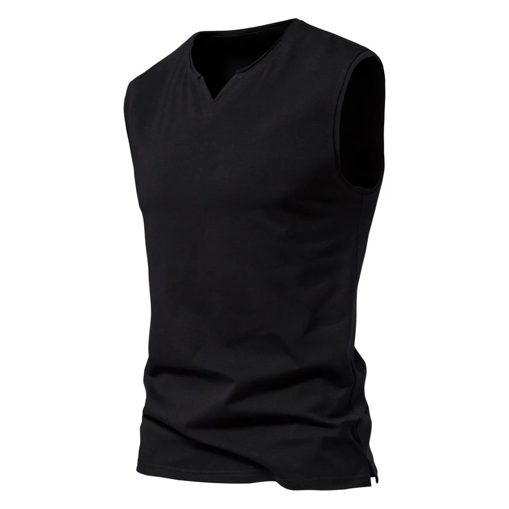 Summer Mens V-neck Tank Tops Athletic Jogging Gym TShirts Loose Vest Cotton Sleeveless T-Shirt Lightweight Basic Sport Tops