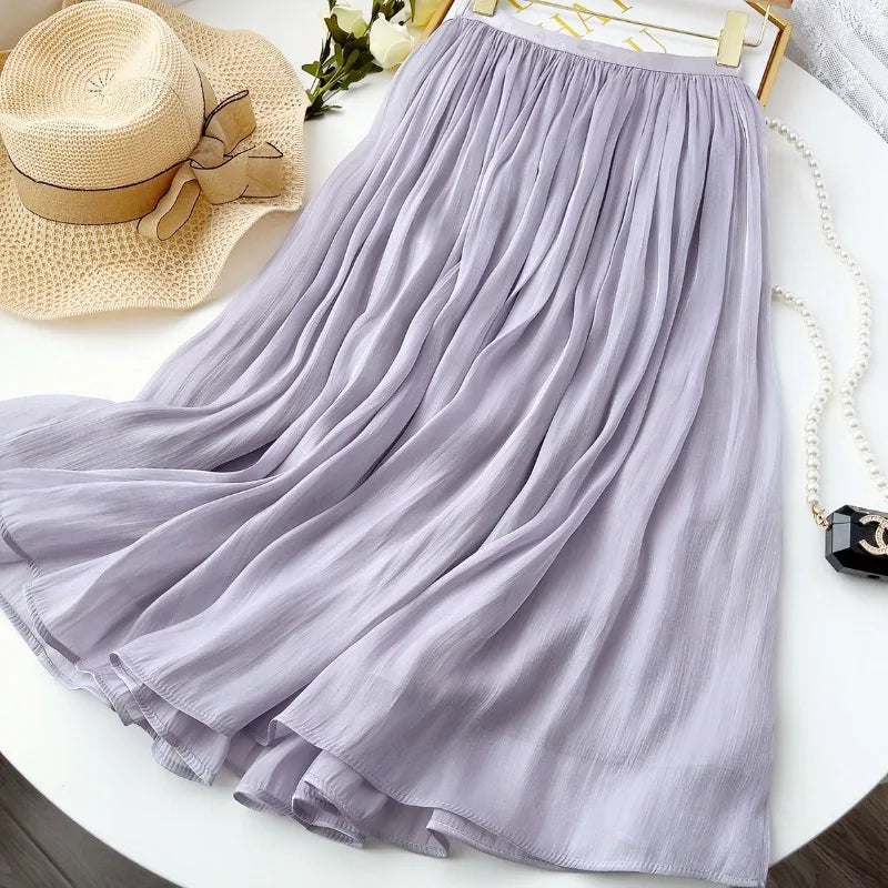 Ladies A-line Skirt White Maxi Skirt Woman Dance Dresses Clothing Sales Mesh Ruffles Design Luxury Elegant Casual Chic Solid