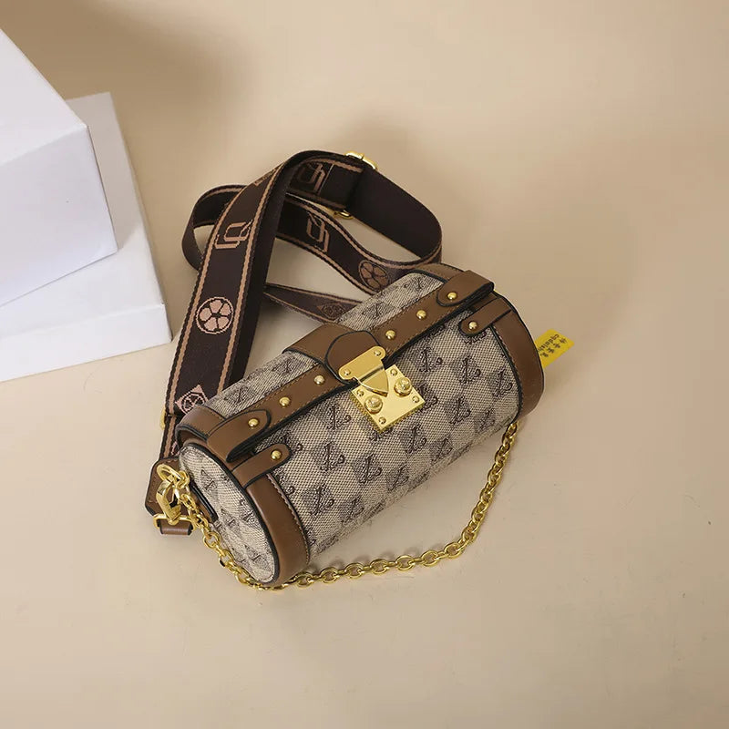 Women's Wide Shoulder Strap Bag Fashion Designers Retro Personality Shoulder Cylinder Crossbody Sling Bags Handbags For Women