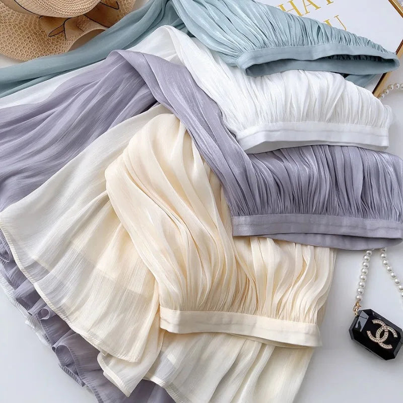 Ladies A-line Skirt White Maxi Skirt Woman Dance Dresses Clothing Sales Mesh Ruffles Design Luxury Elegant Casual Chic Solid