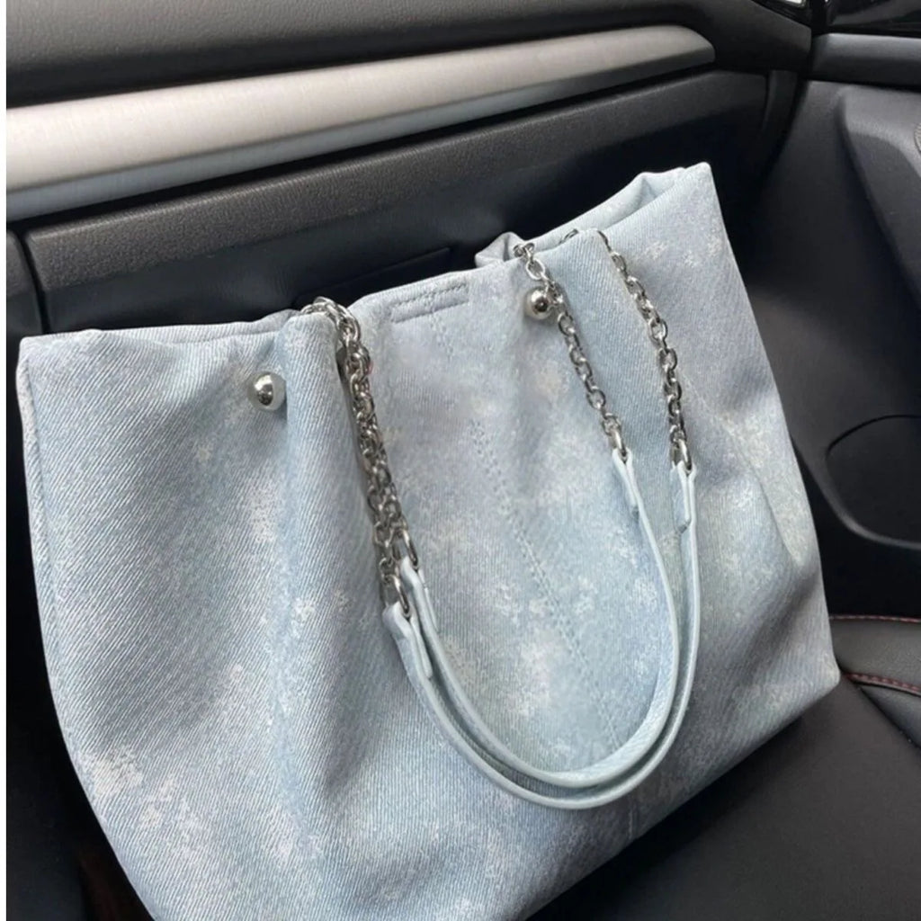 Fashion Blue Women's Tote Bags Sweet Ladies Simple Shoulder Bag Large Capacity Female Travel Shopping Bag Top-handle Handbags