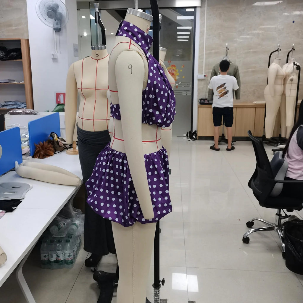 Two Pieces Set for Women Solid Color/Dot Sleeveless Backless Halter Neck Crop Tops with Mini Skirt Summer Suits