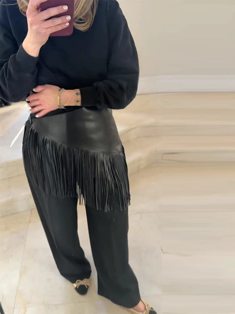 Tassel Leather Corset Belt Accessory Women's Solid High Street Fringe Scarf Belt 2026 Spring Summer Edgy Chic All-match Outfit