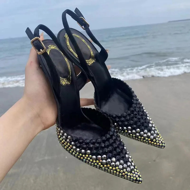 Luxury Rhinestones Gradient Slingbacks Women Pumps Fashion Bling Crystal Banquet Stiletto High Heels Fashion Party Prom Shoes