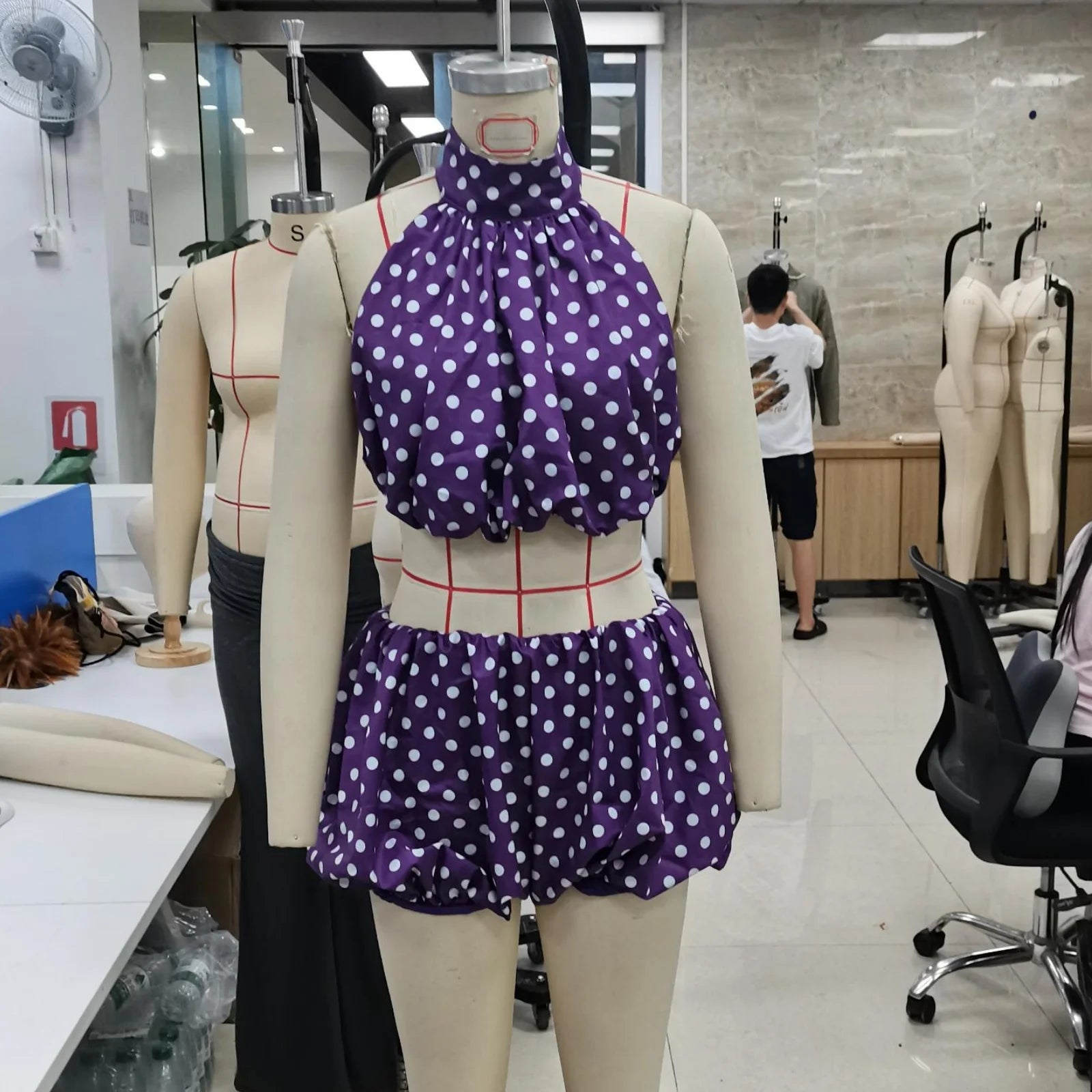 Two Pieces Set for Women Solid Color/Dot Sleeveless Backless Halter Neck Crop Tops with Mini Skirt Summer Suits