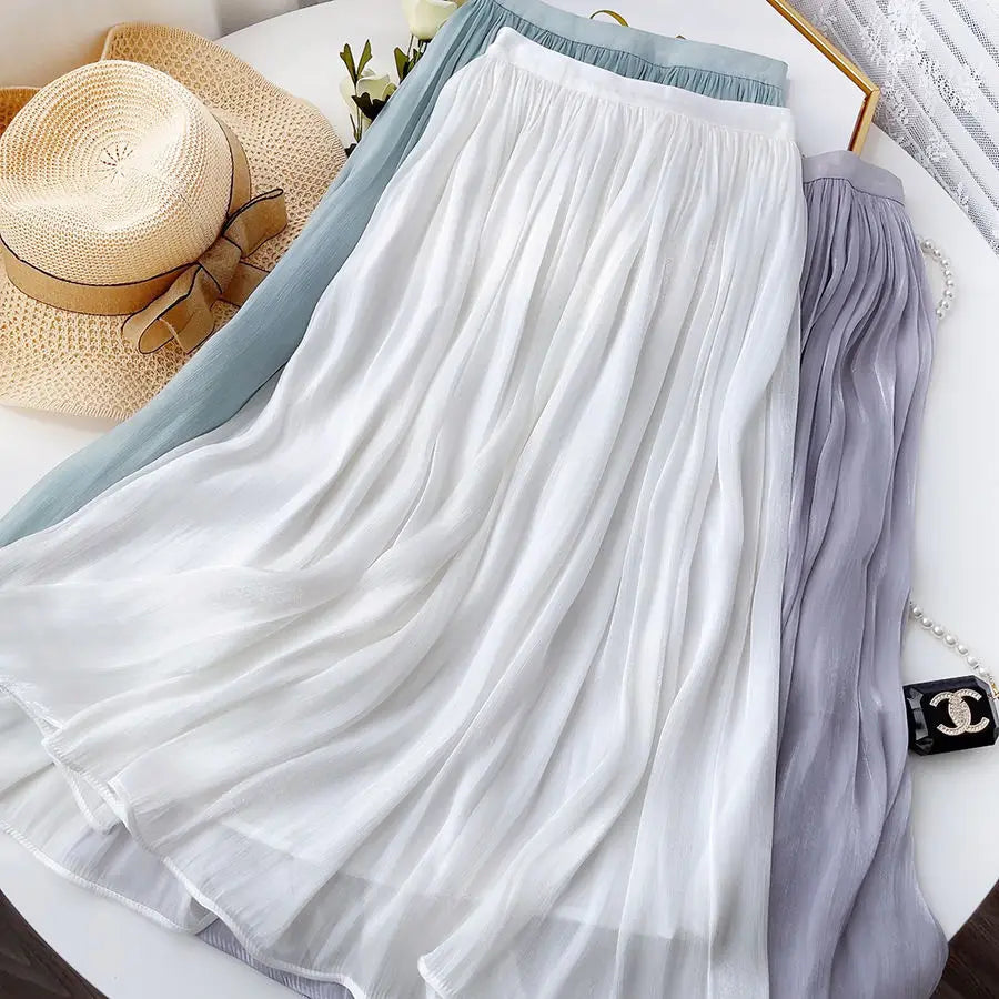Ladies A-line Skirt White Maxi Skirt Woman Dance Dresses Clothing Sales Mesh Ruffles Design Luxury Elegant Casual Chic Solid