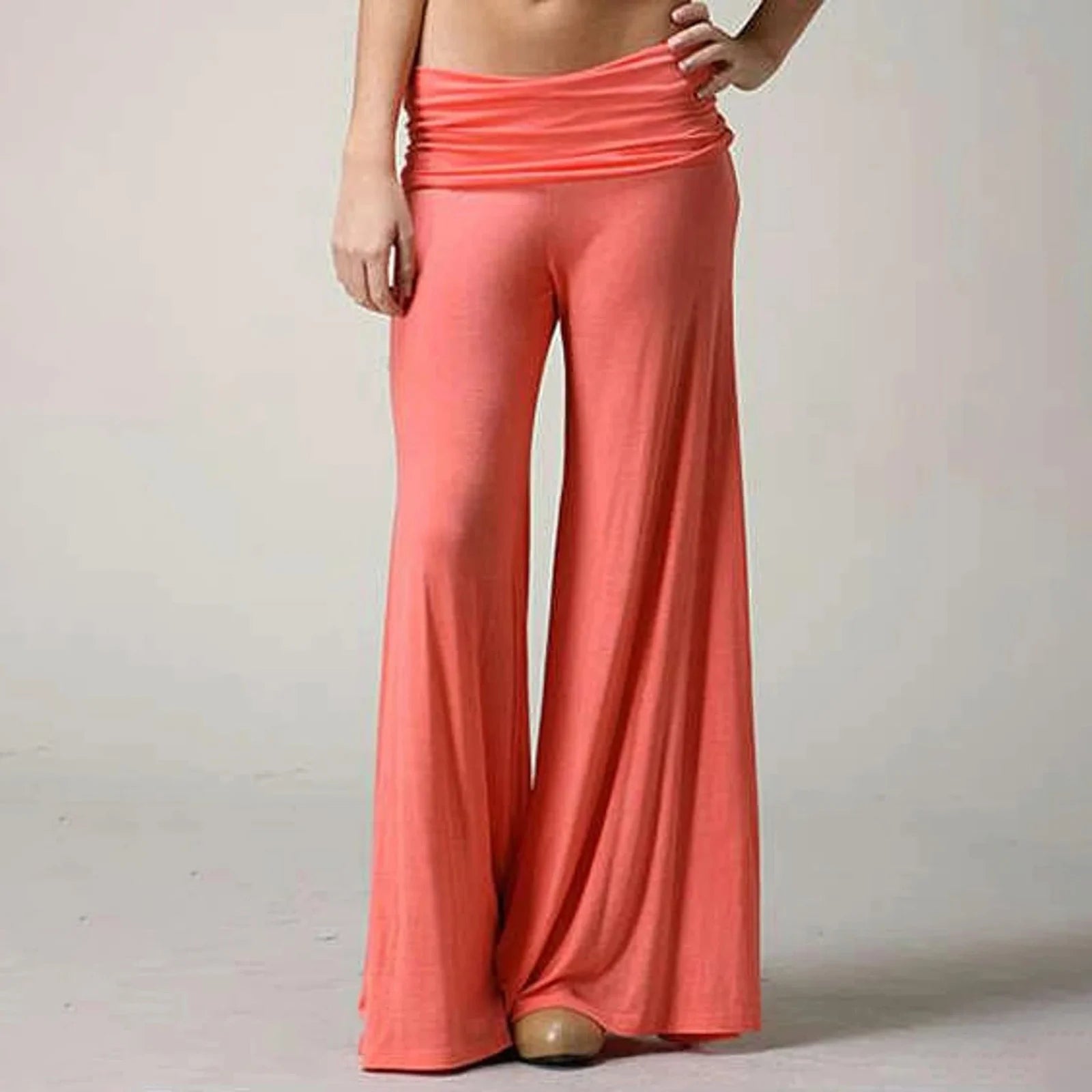 Women's Flowy Wide Leg Yoga Pants High Waisted Fold-Over Stretchy Palazzo Pants Soft Comfy Dance Pants for Pilates Daily Casual