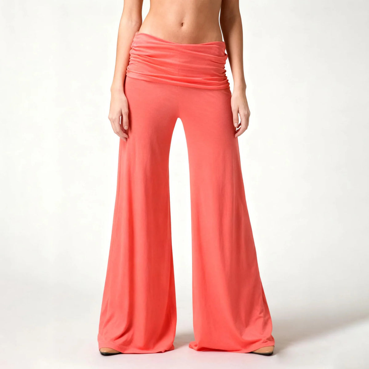 Women's Flowy Wide Leg Yoga Pants High Waisted Fold-Over Stretchy Palazzo Pants Soft Comfy Dance Pants for Pilates Daily Casual