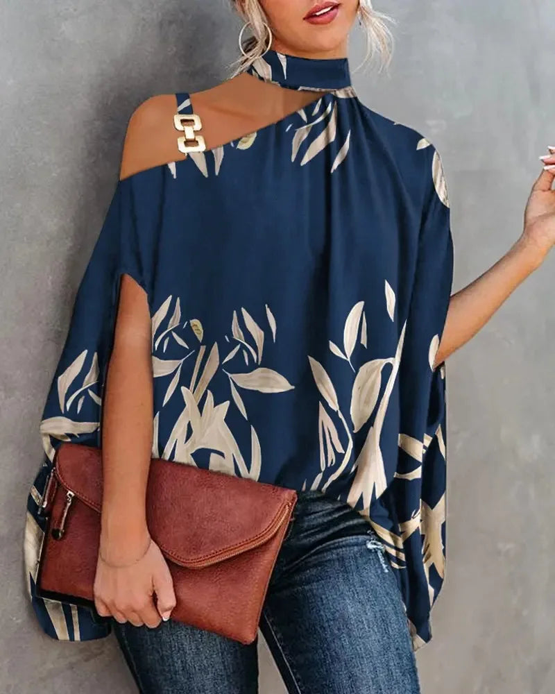 Casual Loose Women's Blouse Fashion Batwing Sleeve Print O-neck Shirts Top 2024 Spring Summer Office Lady Blouses Elegant Tops