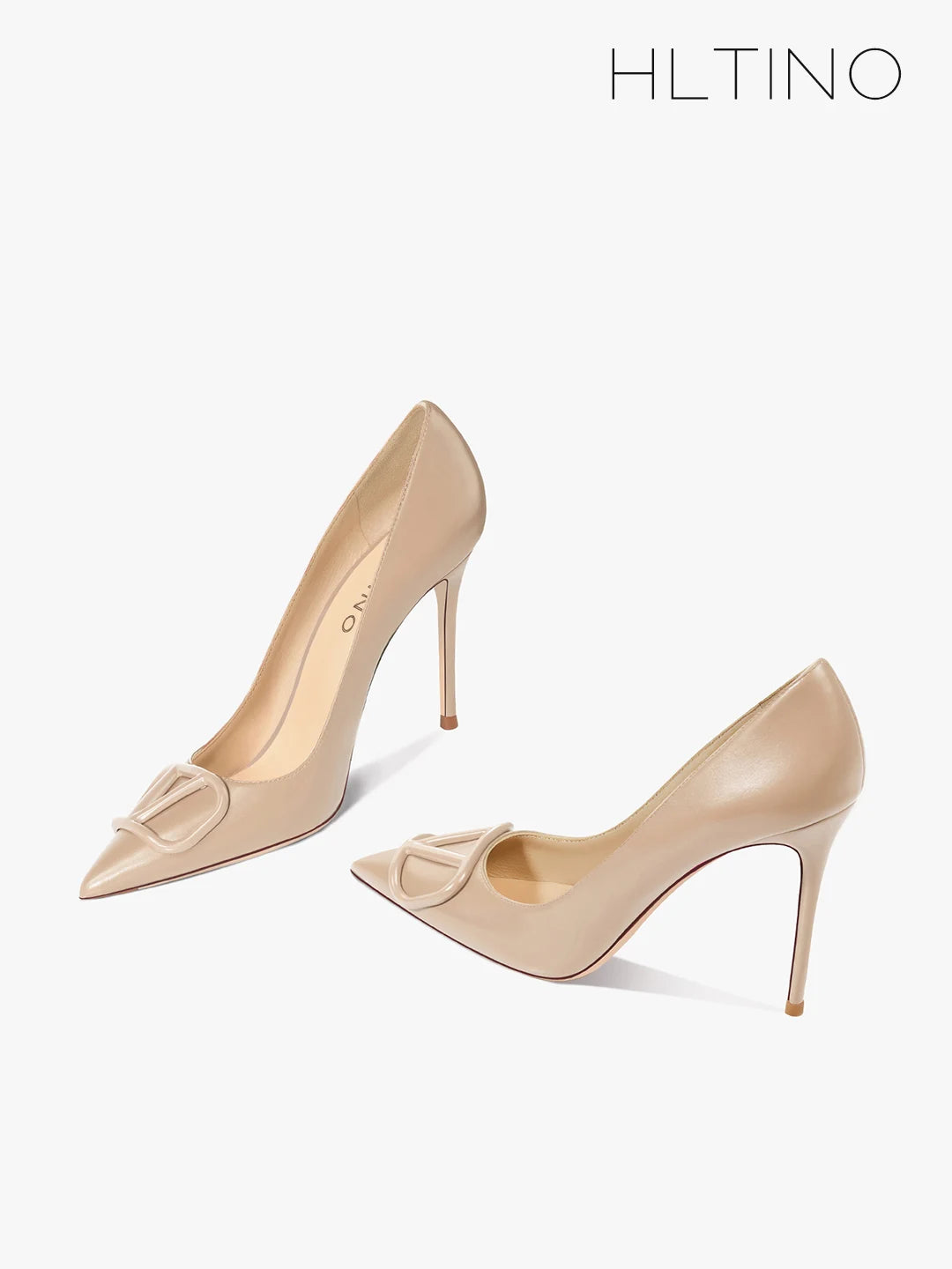 women fashon pumps with V buckle nude high heels with matte finish comfortable soft stilettos for dress