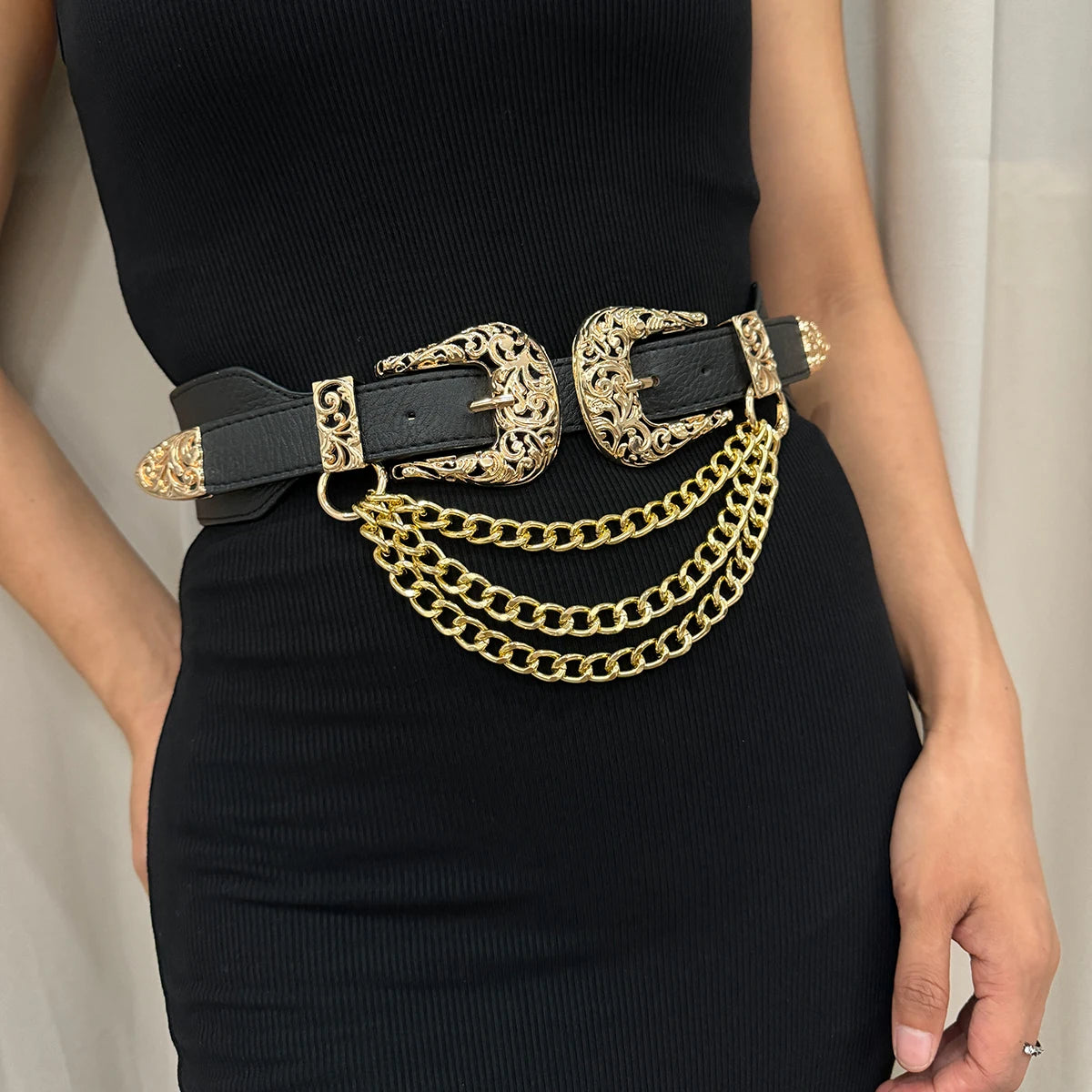 Designer Belts For Women High Quality Luxury Tassel Gold Chain Punk Y2K Silver Stretch Cummerbunds Elastic Waistband Corset
