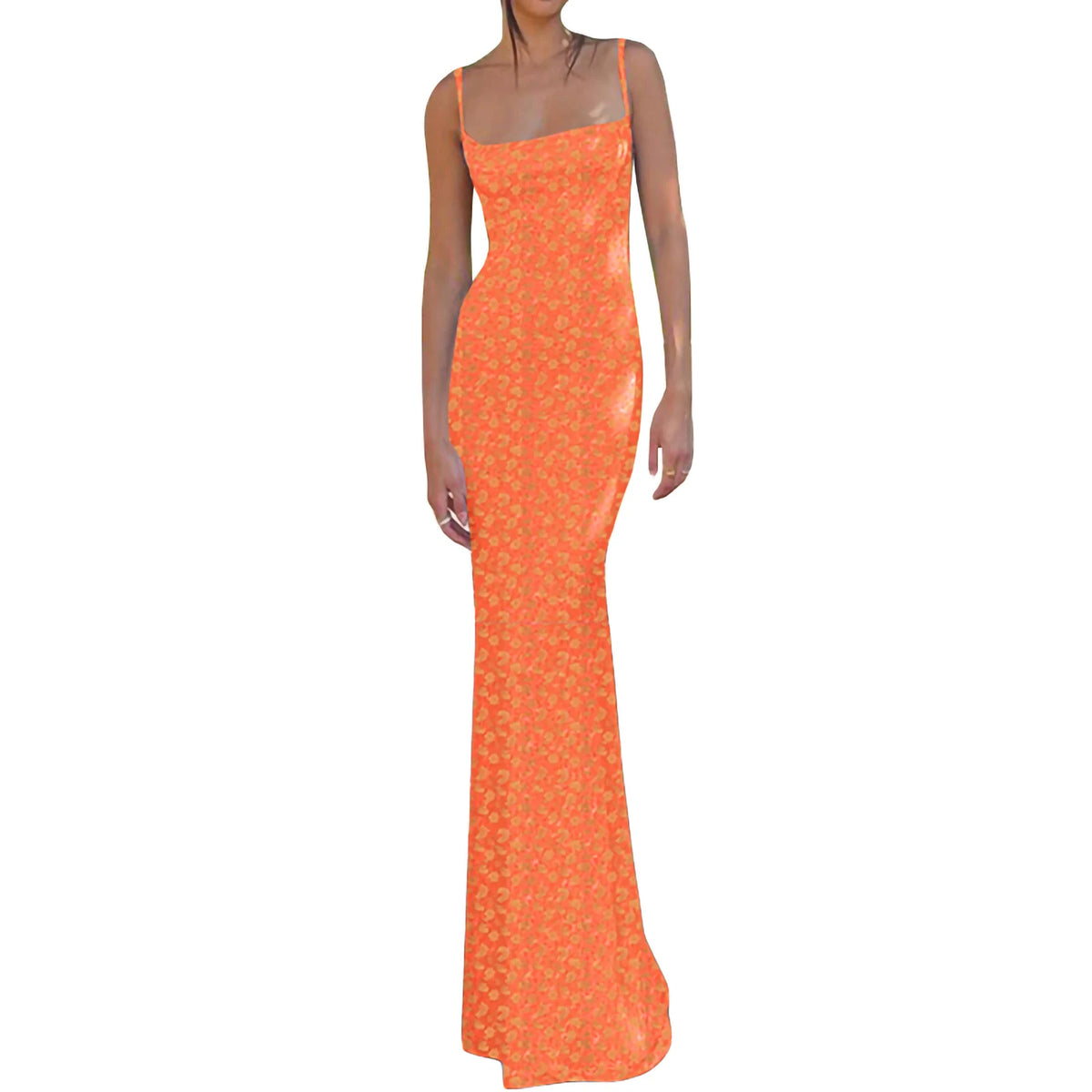 New Fashion Women´s Sexy Dress, Spaghetti Strap Sleeveless Backless Slim Fit Floral Printed Long Dresses