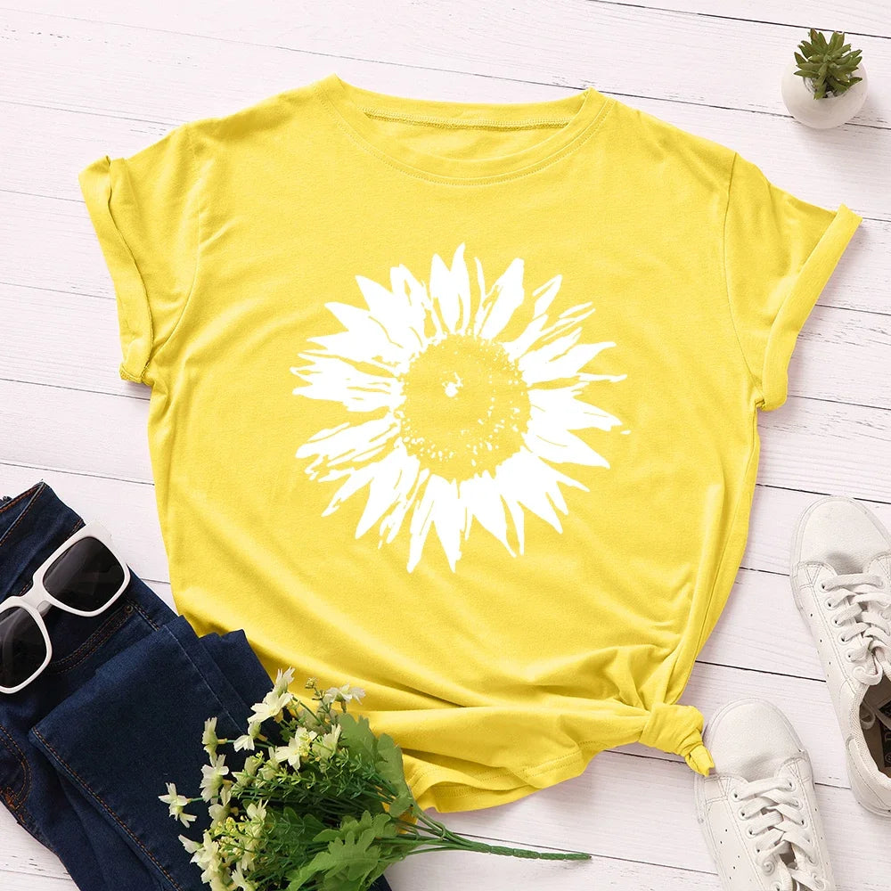 S-5XL Oversized Women T-shirts Female Short Sleeve Tee Tops Flower Printed Woman Casual Tshirt 2024 Summer Cotton T Shirt