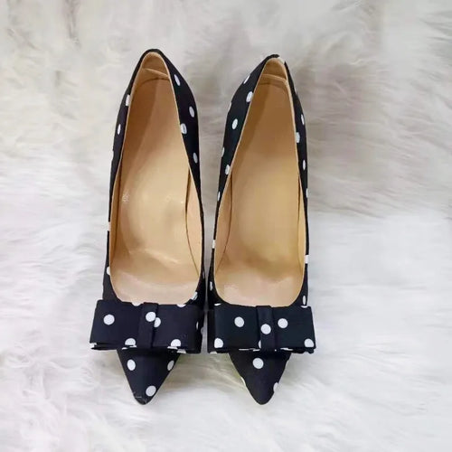 autumn new black satin polka dot high heels for women,  slim heel pointed shallow mouth,internet famous versatile single shoes