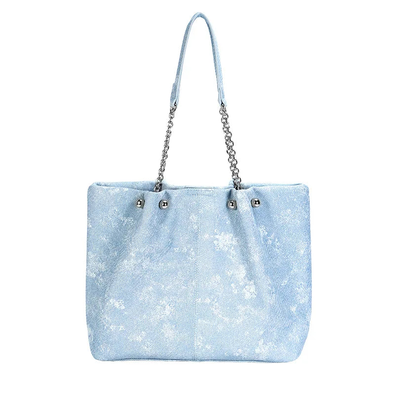 Fashion Blue Women's Tote Bags Sweet Ladies Simple Shoulder Bag Large Capacity Female Travel Shopping Bag Top-handle Handbags