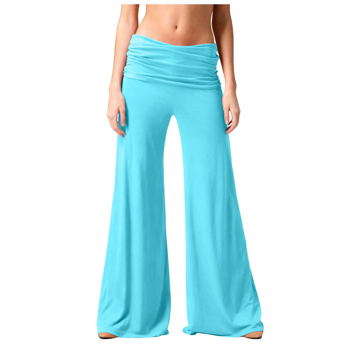 Women's Flowy Wide Leg Yoga Pants High Waisted Fold-Over Stretchy Palazzo Pants Soft Comfy Dance Pants for Pilates Daily Casual