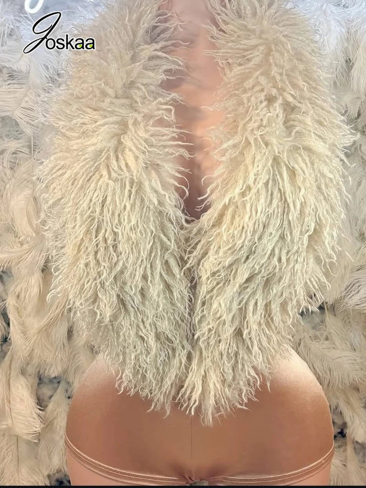 Joskaa Women's Sexy Faux Fur Romper Halter Deep V Backless Activity Workout Fit Skinny Playsuits Holiday Club Rompers S-XXL