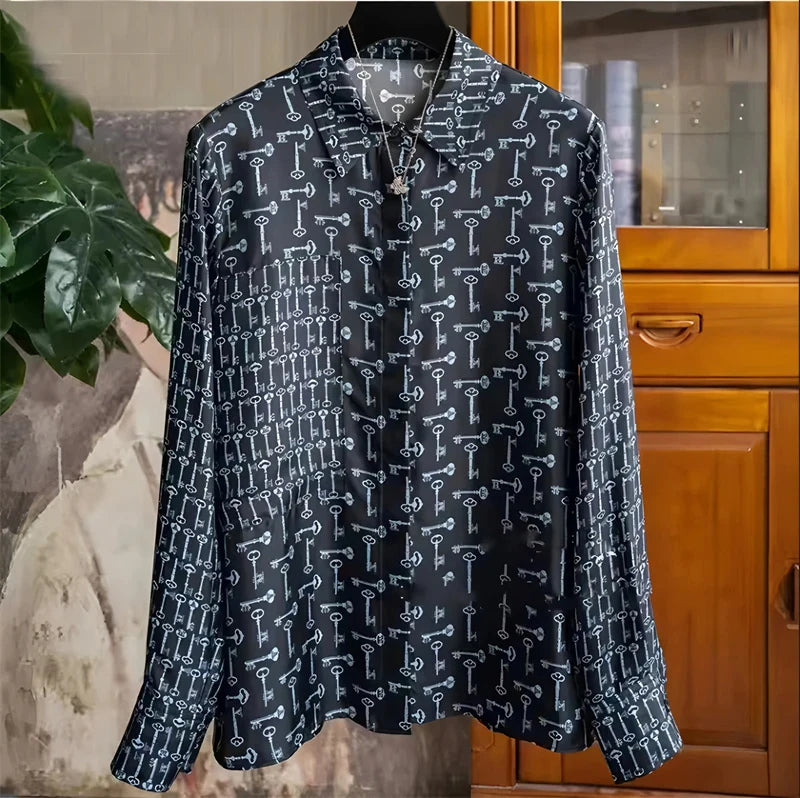 ZAROY S-3XL Imitation Silk Slim Shirts Women Orange Grey Luxury Print Fashion Blouses Lady Top Luxury Brand Design Shirt camisas
