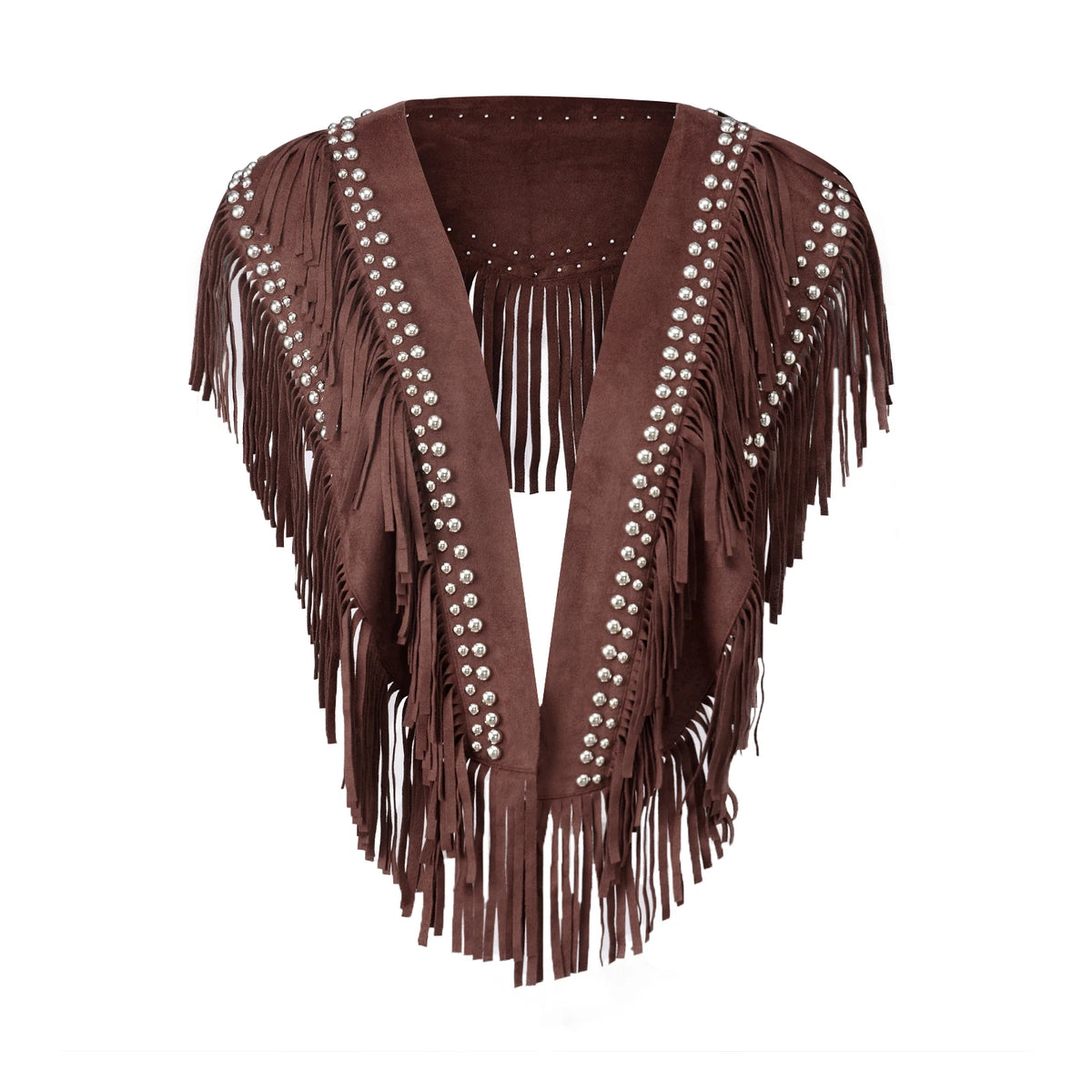 Women Studded Suede Collar Shawl Scarf Wrap Western Fringe Vest Boho Hippie Cowgirl Outfits