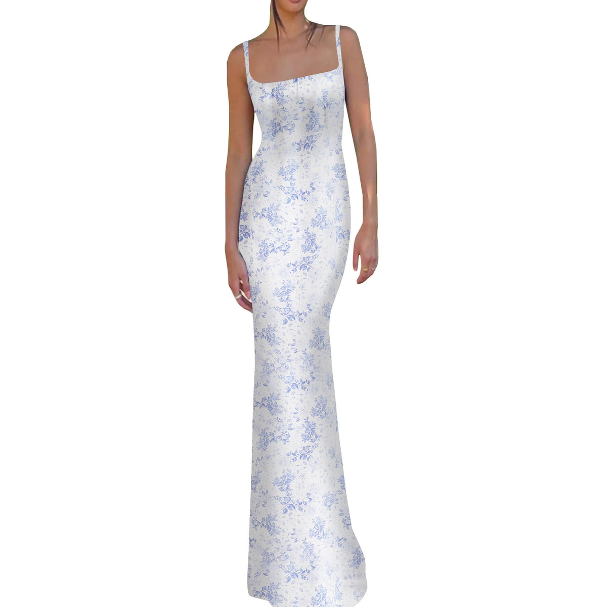 New Fashion Women´s Sexy Dress, Spaghetti Strap Sleeveless Backless Slim Fit Floral Printed Long Dresses